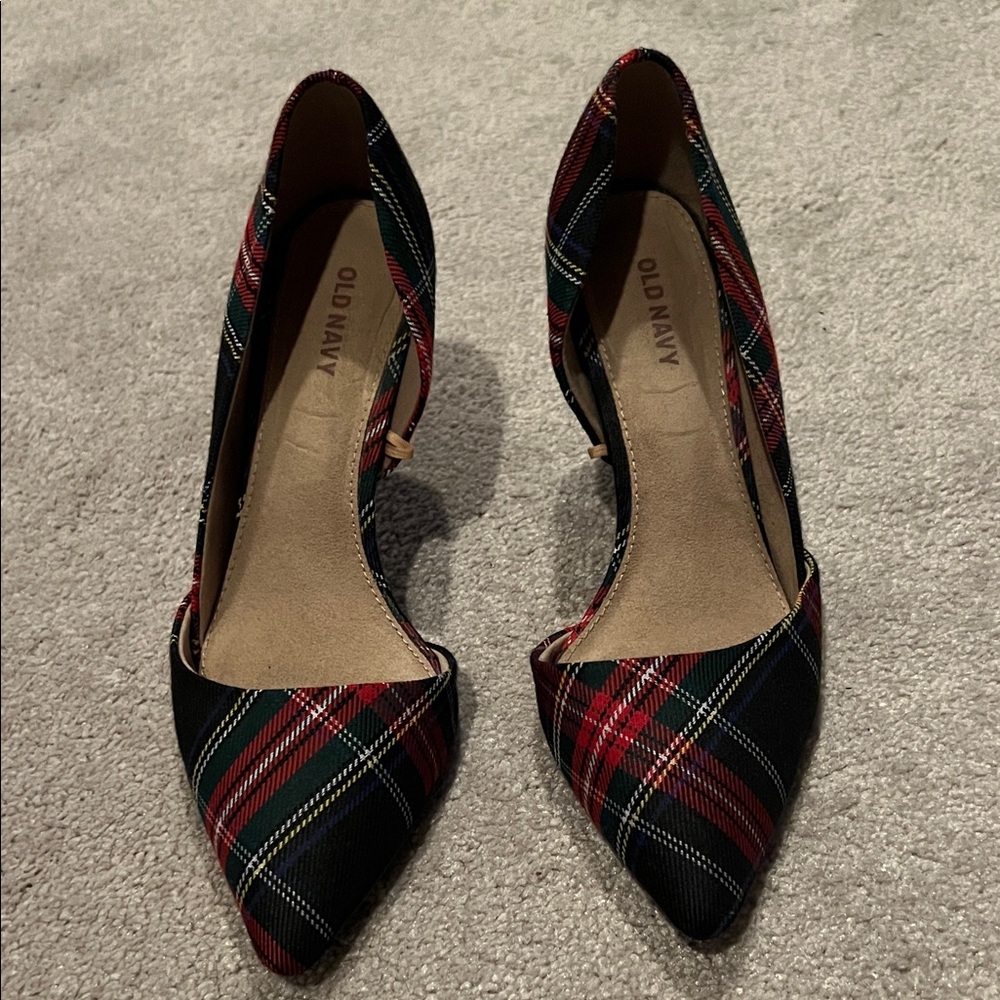 Old Navy Women's Tartan Heels - Red, Black, and Green